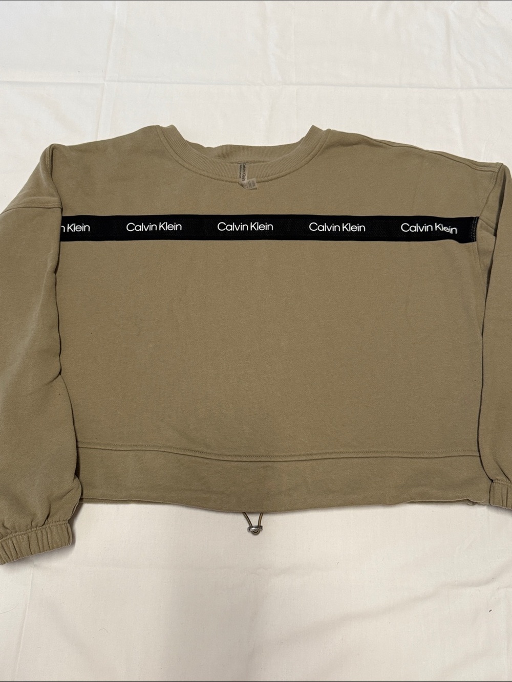 Calvin Klein Women’s Olive Crewneck Sweatshirt with Branded Chest Tape